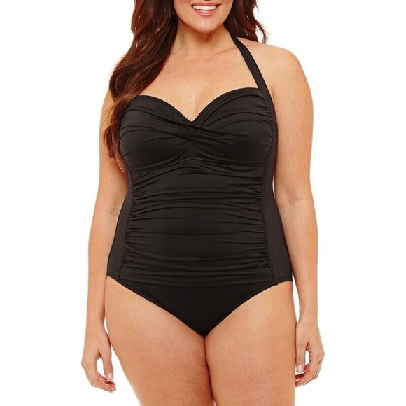 Liz Claiborne One Piece Swimsuit Black Halter 22W - Picture 1 of 9